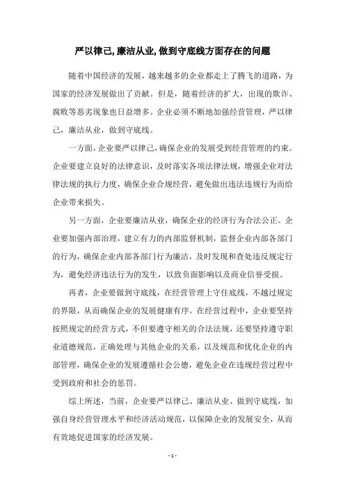 严以律己,廉洁从业,做到守底线方面存在的问题