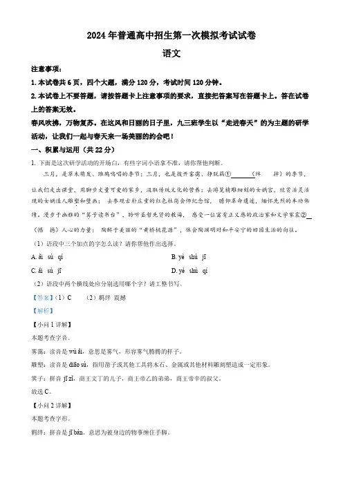 2024年河南省周口市西华县中考一模语文试题(解析版)