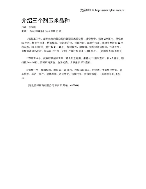 介绍三个甜玉米品种