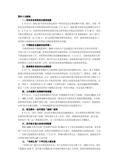 国外十大新闻