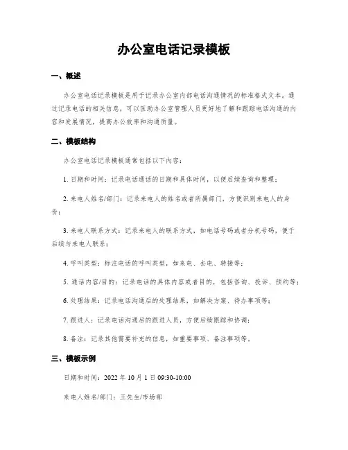 办公室电话记录模板