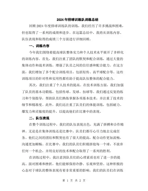 2024年排球训练队训练总结