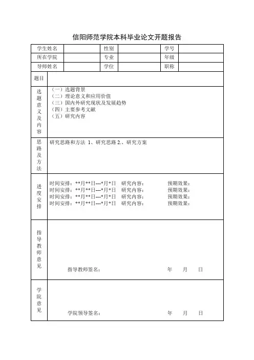 本科毕业论文开题报告模板