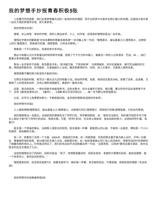 我的梦想手抄报青春积极5张