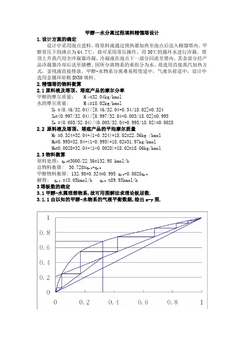 甲醇—水分离过程填料精馏塔设计
