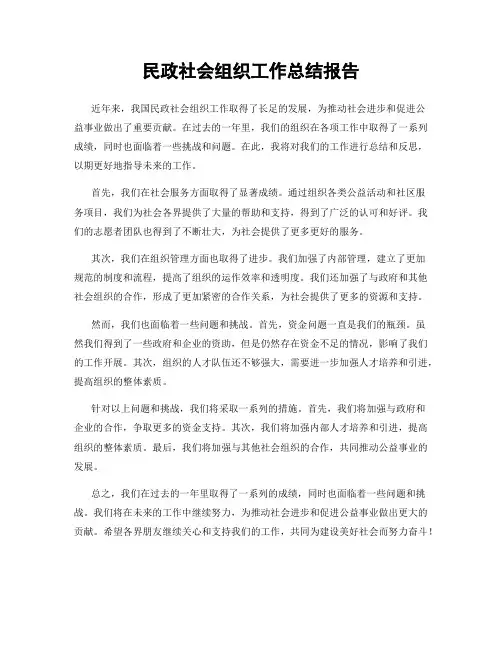 民政社会组织工作总结报告