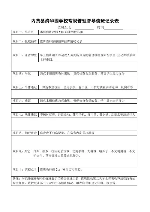 学校常规管理值班记录表