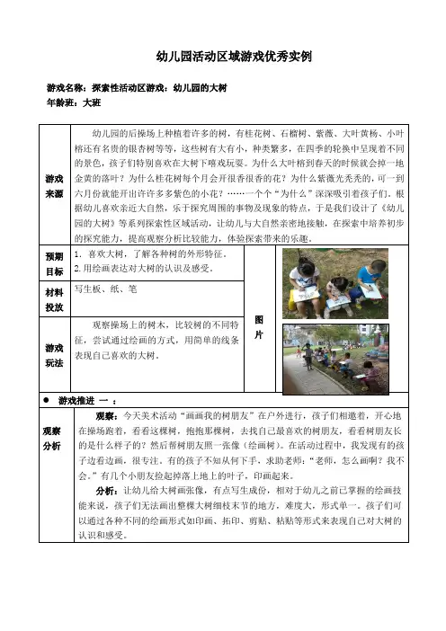 大班活动区游戏优秀教学案例：《的大树》