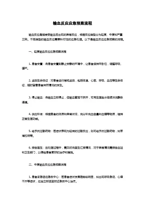 输血反应应急预案流程
