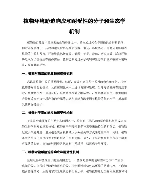 植物环境胁迫响应和耐受性的分子和生态学机制