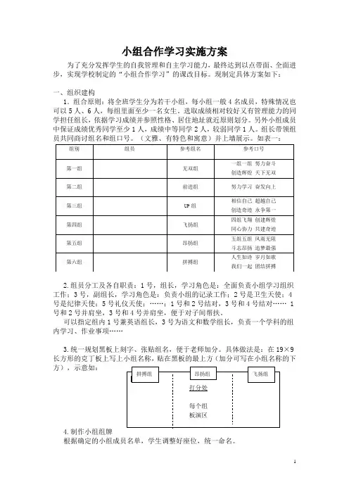 小组合作学习实施方案
