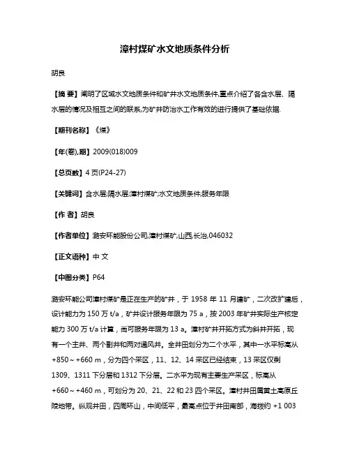 漳村煤矿水文地质条件分析