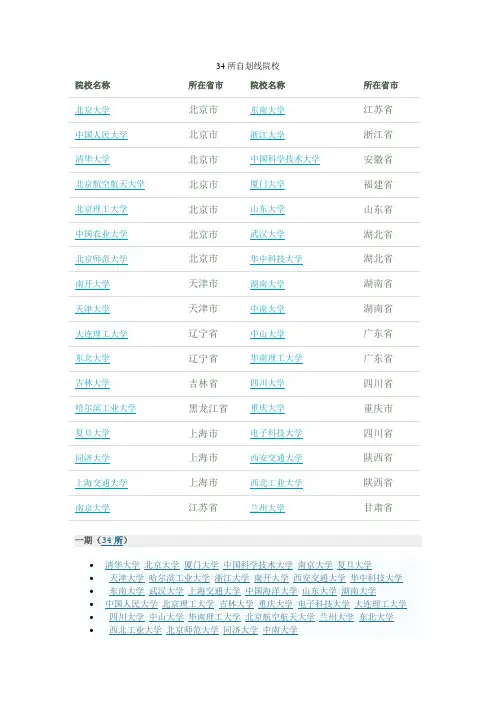 34所自划线院校 211 985