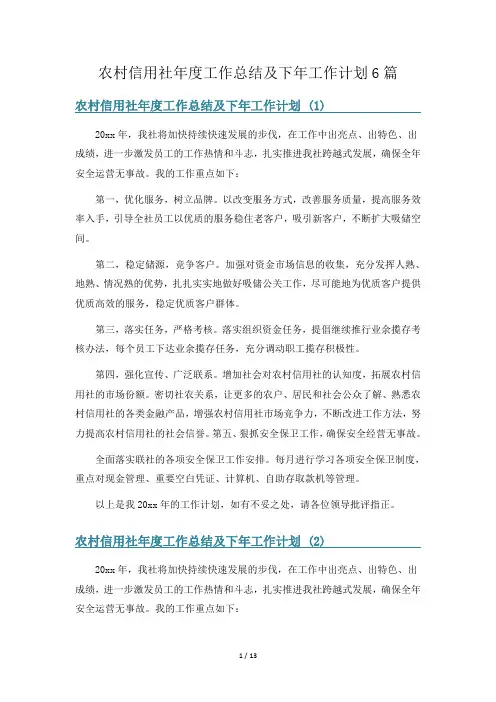 农村信用社年度工作总结及下年工作计划6篇