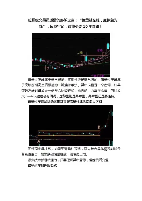一位顶级交易员透露的肺腑之言：“倍量过左峰，涨停急先锋”，反复牢记，读懂少走10年弯路！