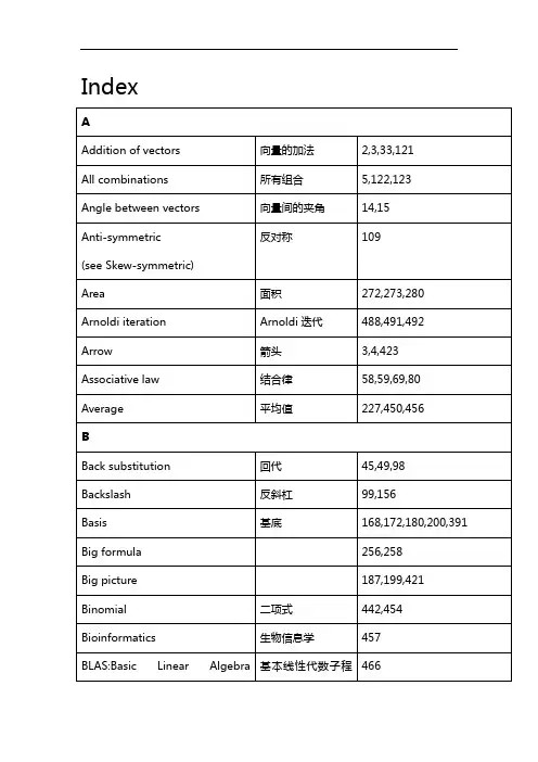 线性代数常用单词词组中英对照
