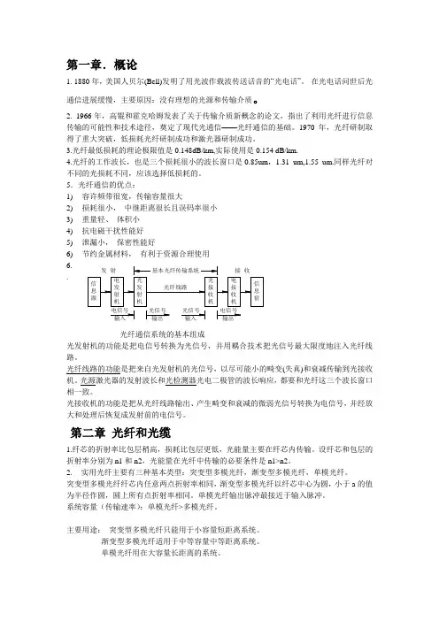 光纤通信考试知识点
