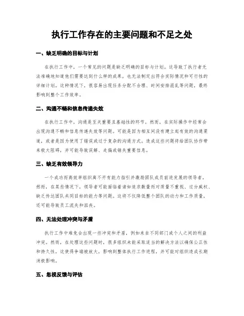 执行工作存在的主要问题和不足之处