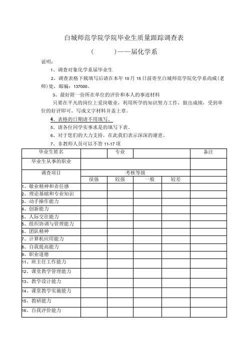 白城师范学院学院毕业生质量跟踪调查表
