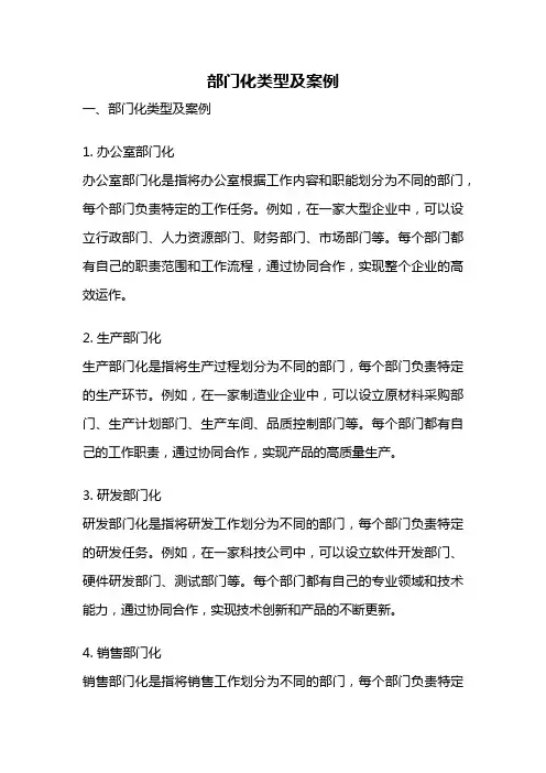 部门化类型及案例