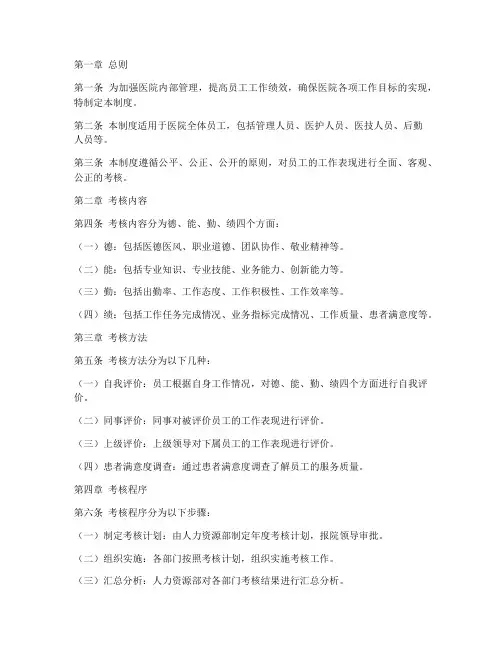 民营医院员工考核管理制度