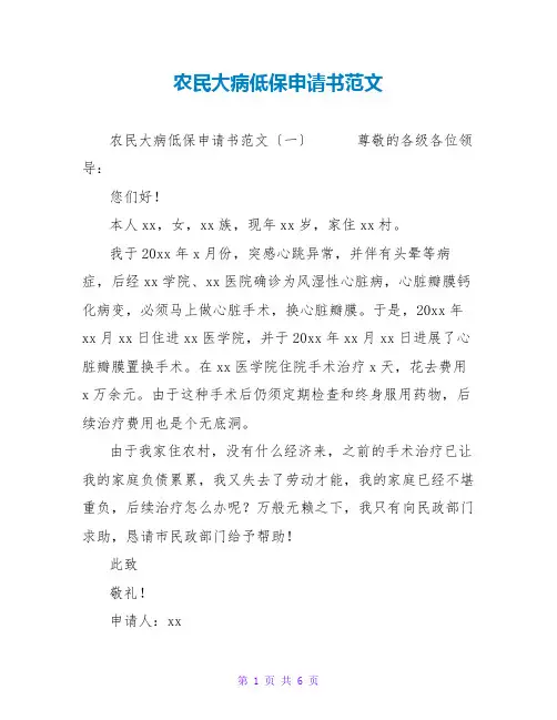 农民大病低保申请书范文