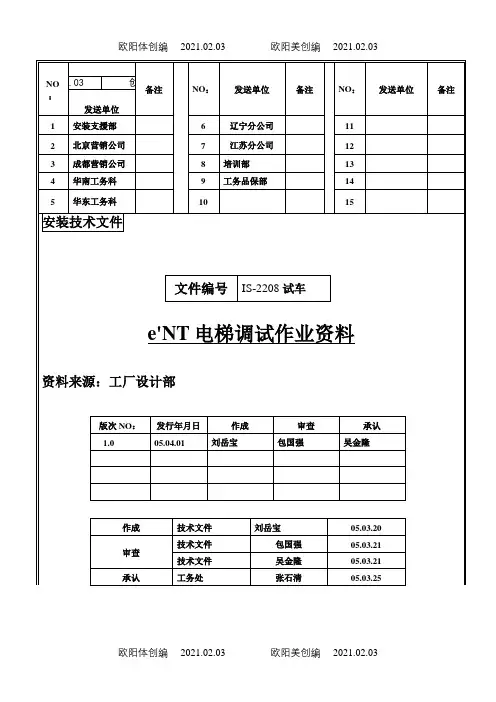永大日立电梯调试说明之欧阳体创编