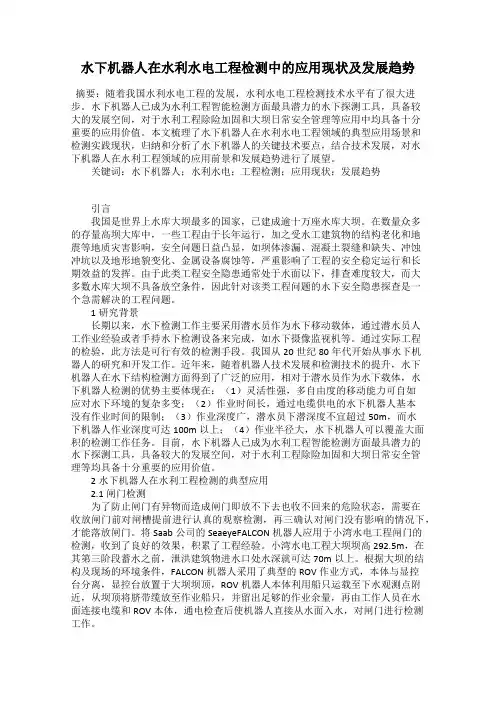 水下机器人在水利水电工程检测中的应用现状及发展趋势