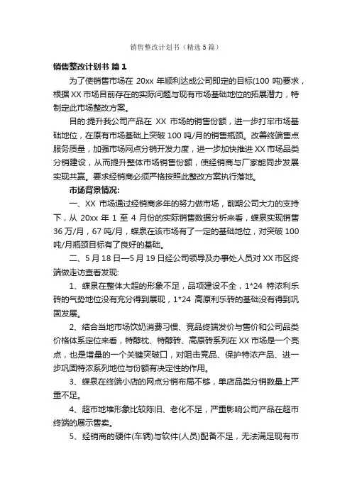 销售整改计划书（精选5篇）