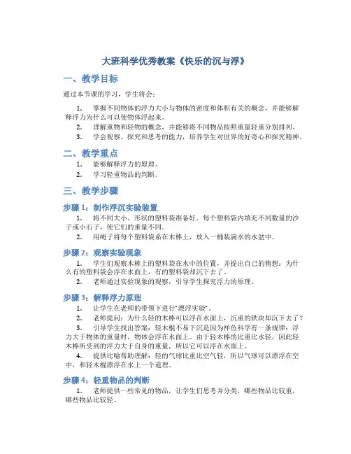 大班科学优秀教案《快乐的沉与浮》