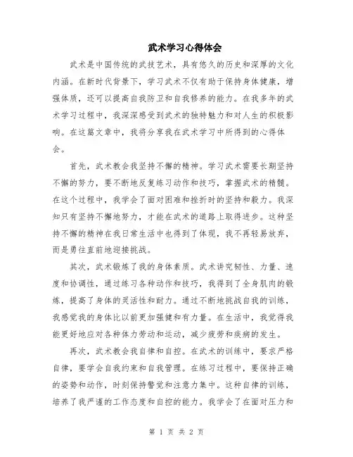 武术学习心得体会