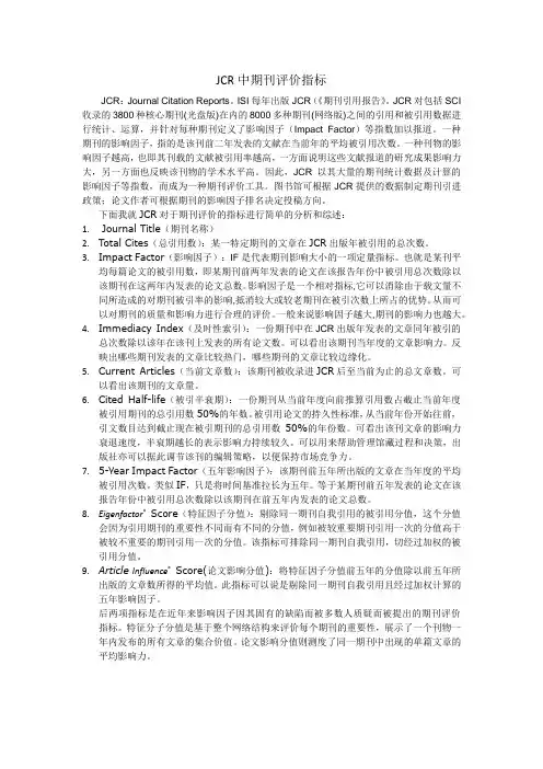 综述JCR中期刊评价指标