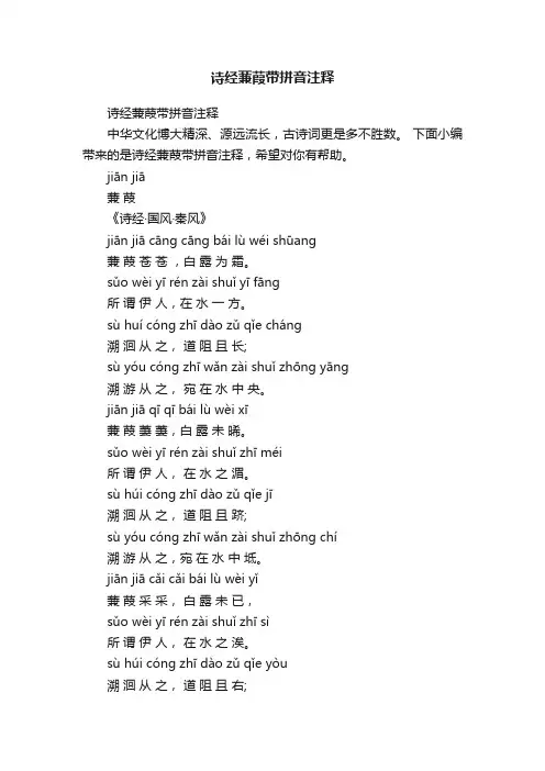 诗经蒹葭带拼音注释