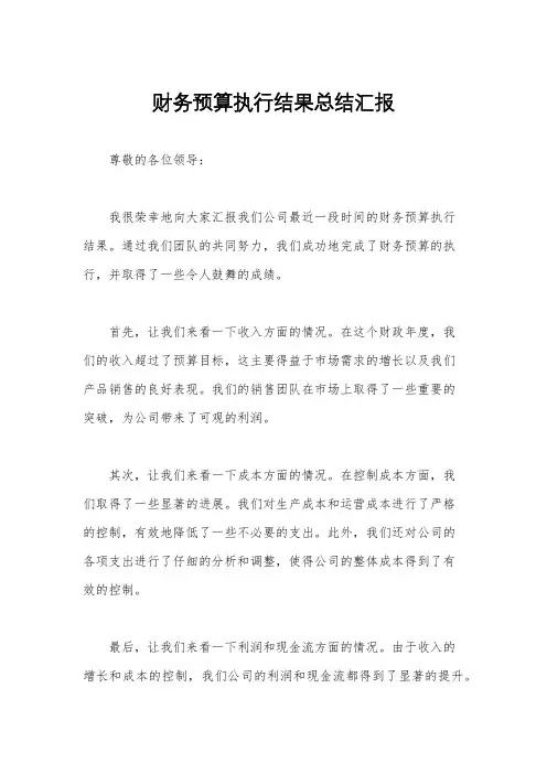 财务预算执行结果总结汇报