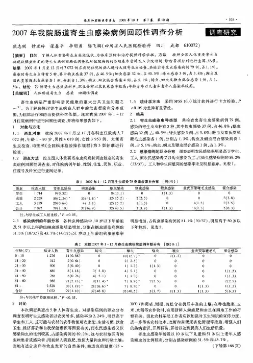 2007年我院肠道寄生虫感染病例回顾性调查分析