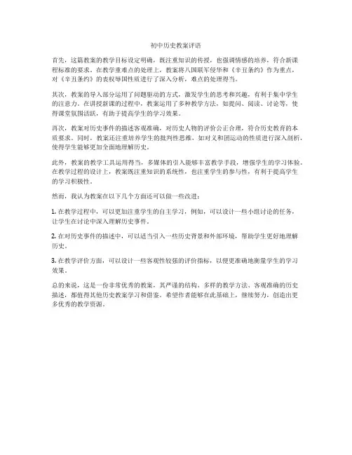 初中历史教案评语