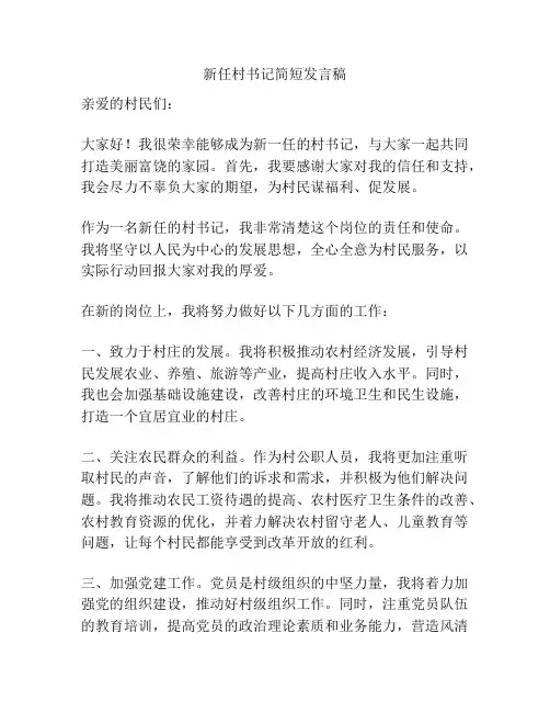新任村书记简短发言稿