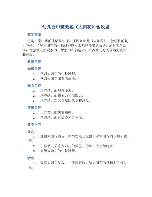 幼儿园中班教案《太阳花》含反思