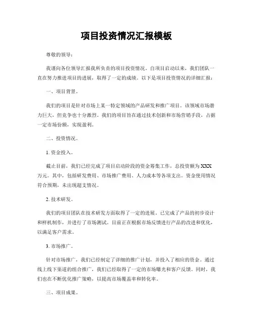项目投资情况汇报模板