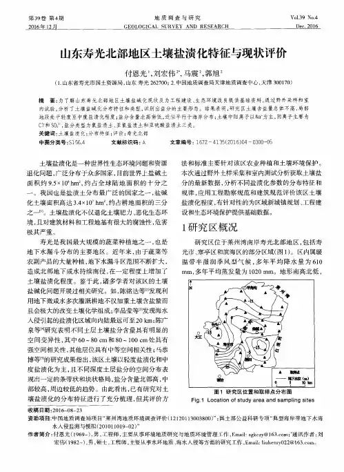 山东寿光北部地区土壤盐渍化特征与现状评价