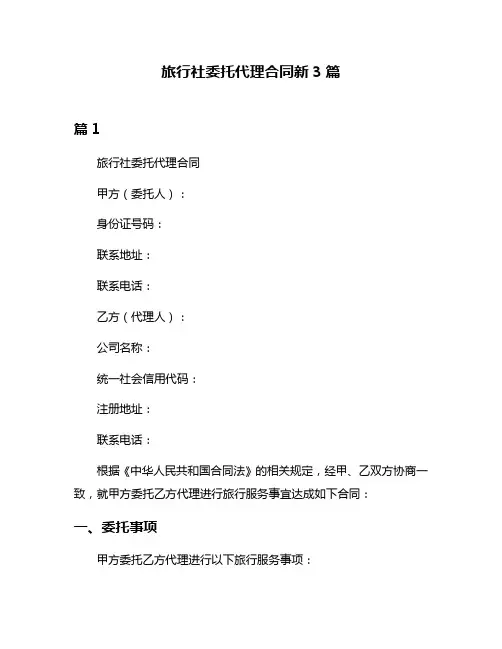 旅行社委托代理合同新3篇
