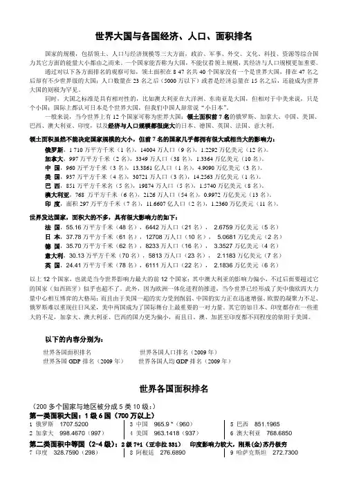 世界大国与各国经济、人口、面积排名(2009完美版)