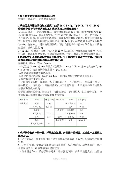 高分子材料成型加工原理 期末复习重点