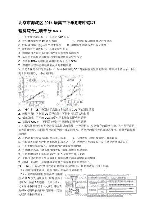 _2014北京市海淀区高考理综一模试题(附答案)_