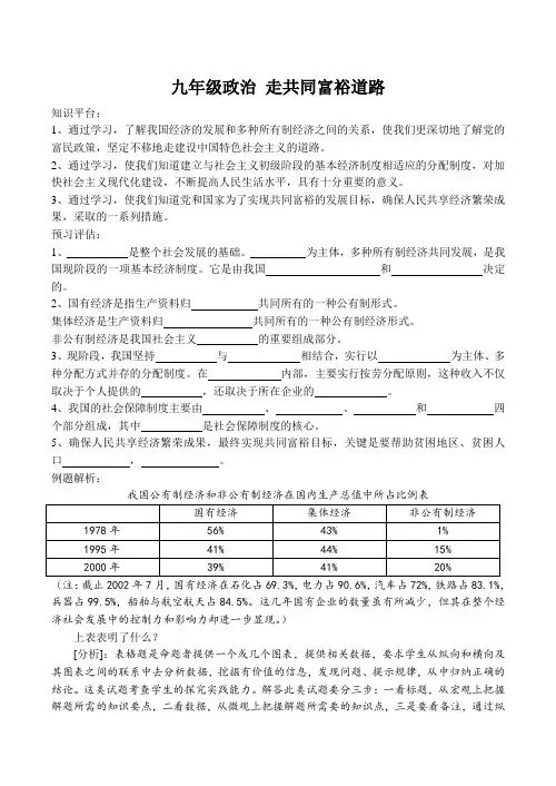 九年级政治 走共同富裕道路