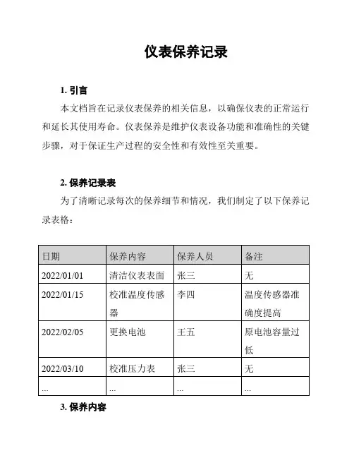 仪表保养记录