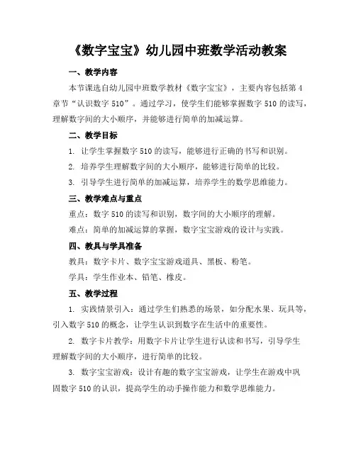 《数字宝宝》幼儿园中班数学活动教案