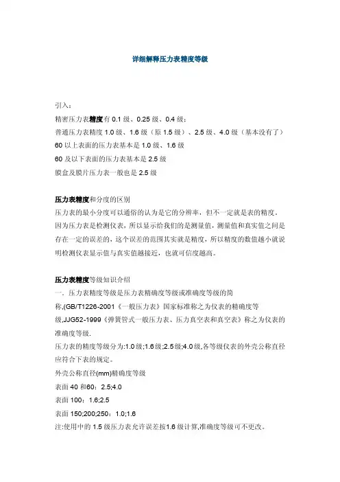 详细解释压力表精度等级