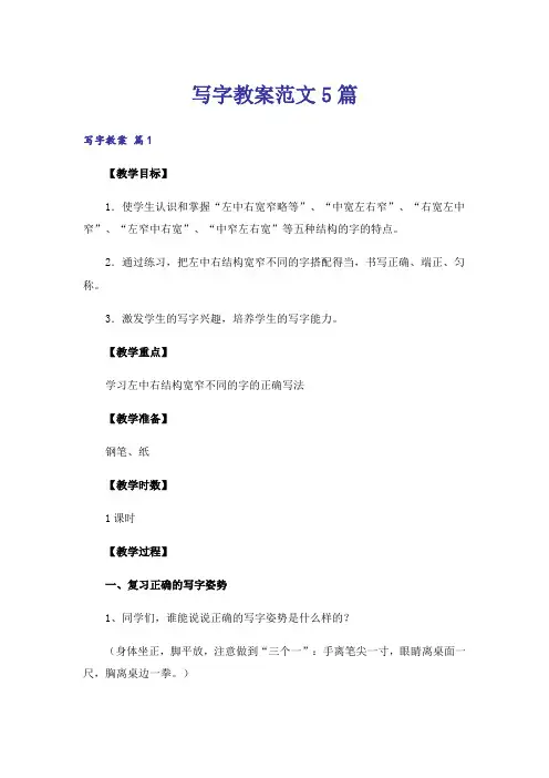 写字教案范文5篇