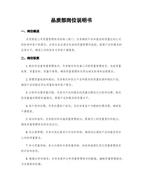 品质部岗位说明书